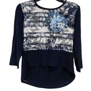 NWT Luciana Knitwear Navy Sequin Embellished Mesh Navy Top sz S